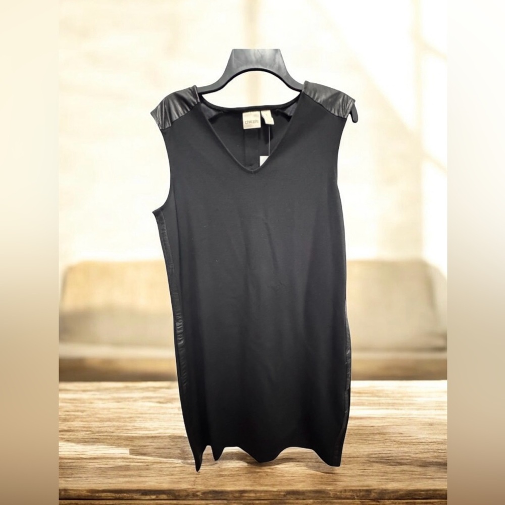 Chico's black sleeveless dress with faux leather size M NWT